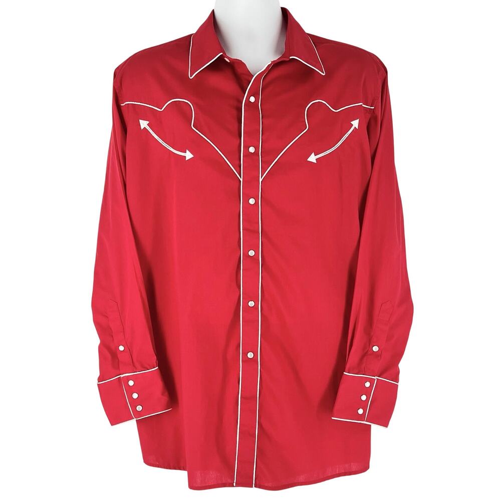 Red Western Shirt Pearl Snaps White Horse Cowboy Cut XL